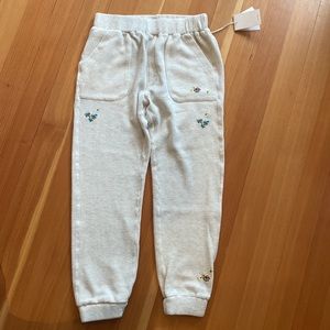 Brand new MOTHER waffle knit thermal joggers with floral embroidery detail